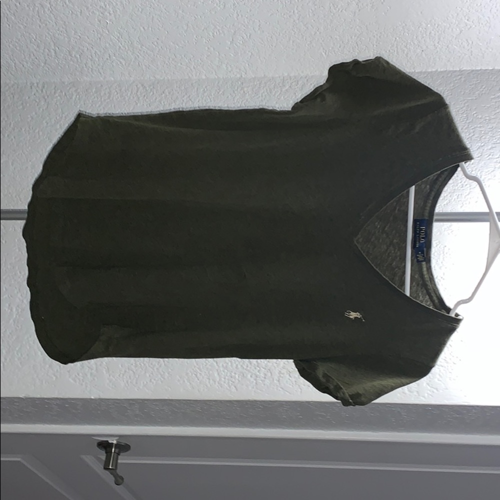 Olive green polo v neck tee